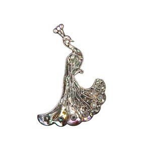 Sterling Signed Gerardo Lopez Peacock Brooch with Abalone Shell 3.5 inch long
